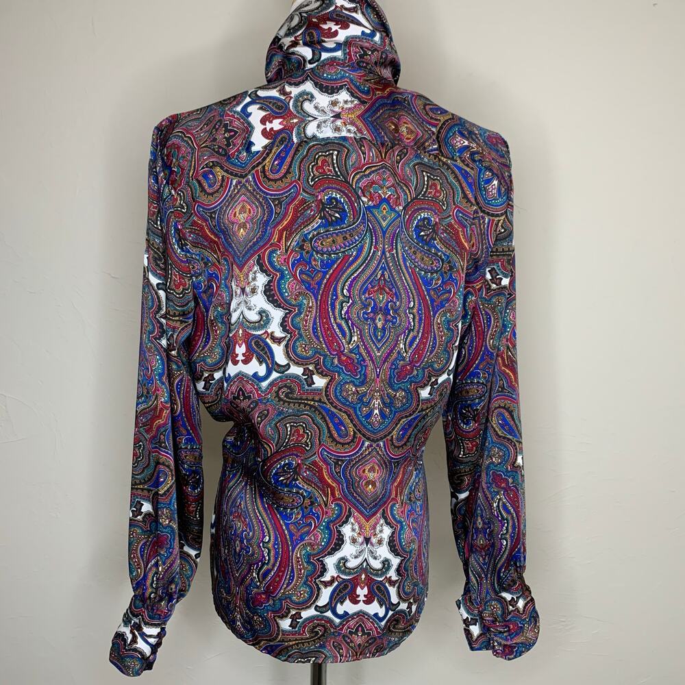 Vintage Paisley Silky Blouse Sz 6 80s - Picture 2 of 8